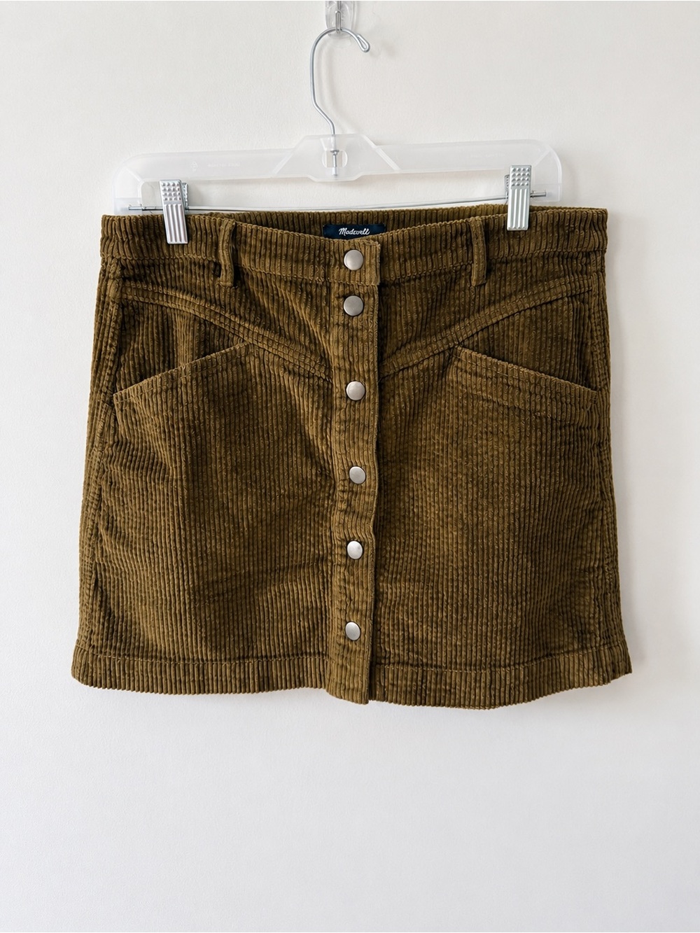 Madewell Olive Green Corduroy Button-Front Mini Skirt
